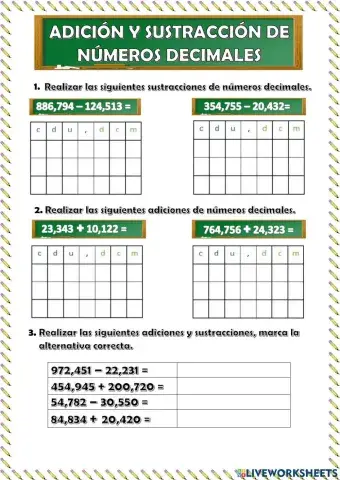 Adición y sustracción de números decimales