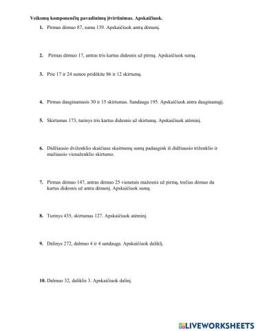 Veiksmų komponenčių pavadinimų įtvirtinimas