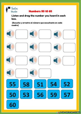Numbers 50 to 60