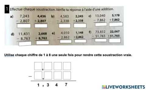 Addition et soustraction des nombres décimaux