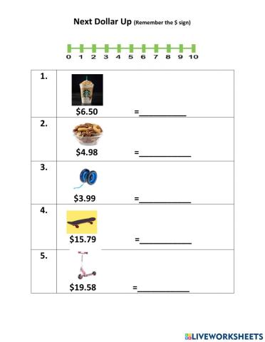 Dollar Up Worksheet