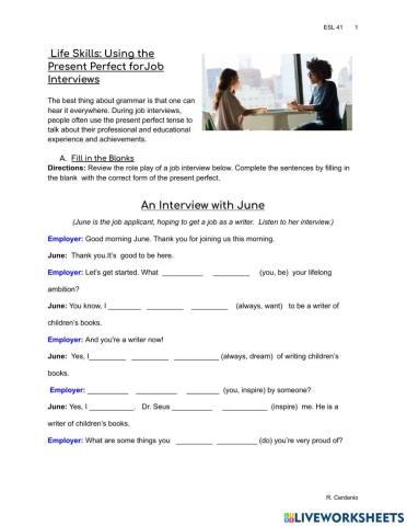 Life Skills: Using the Present Perfect for Job Interviews