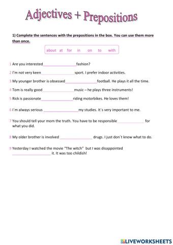 Adjectives + prepositions