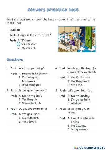 Movers practice test (UNIT 2)