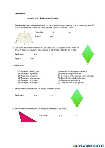 Perímetros y áreas sencillos