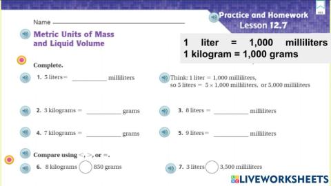 Metric Units of Mass and Volume