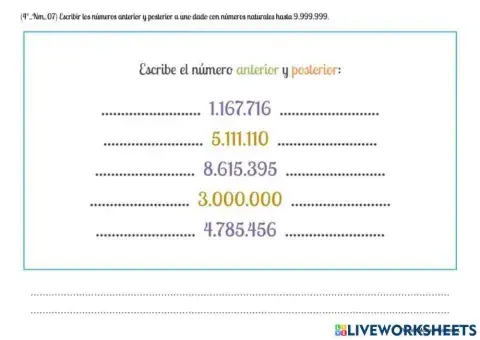 Posterior y Anterior de Números Millones