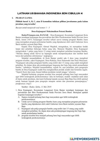 Soal Latihan Ujian Sekolah Bahasa Indonesia