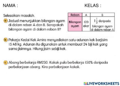 Matematik T5 MS87 Selesaikan Masalah Pecahan, Perpuluhan & Peratus