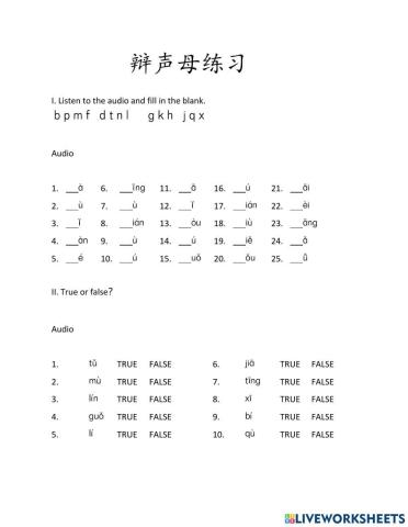 Chinese Pinyin Initials practice 1