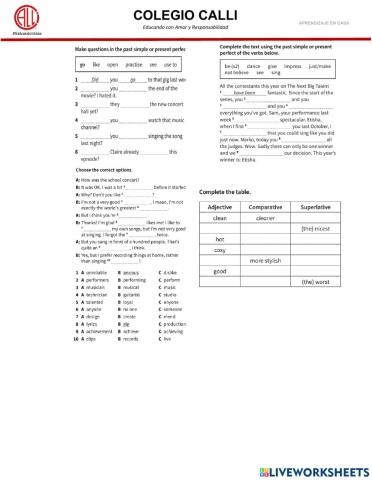 Grammar and Vocabulary Exam Last term
