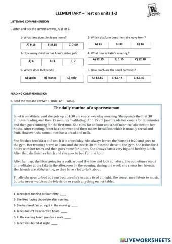 Elementary - Units 1 and 2