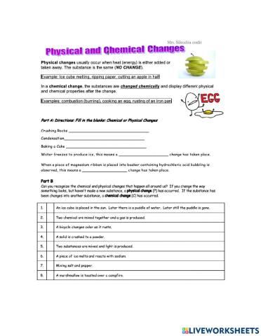 Physical vs chemical changes