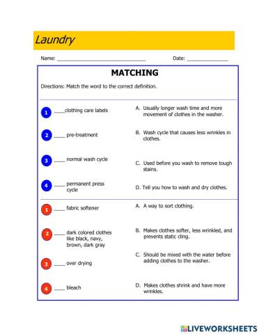 Laundry skills-vocabulary