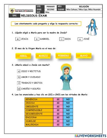 Examen Mensual de Religión