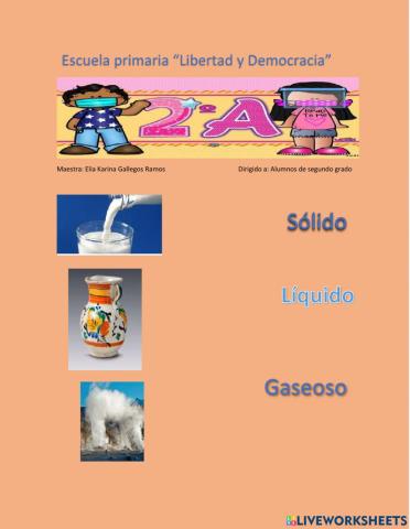 Estados Físicos de los Objetos, unir con líneas