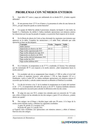 Problemas de números enteros