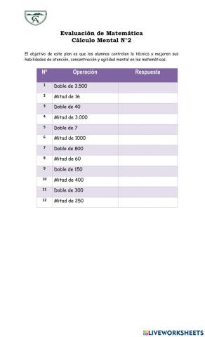 Calculo de dobles y mitades