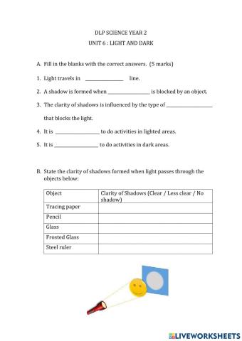 Light and Dark Worksheet 1