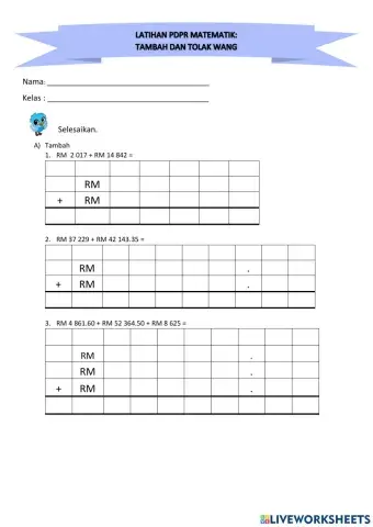 Latihan pdpr: tambah tolak wang