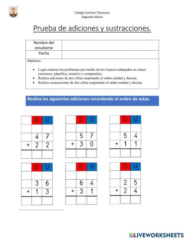 Prueba 2do Suma y restas 
