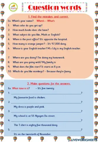 Grade 4 - Question words