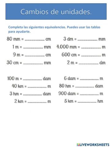 Cambios de unidades de longitud.
