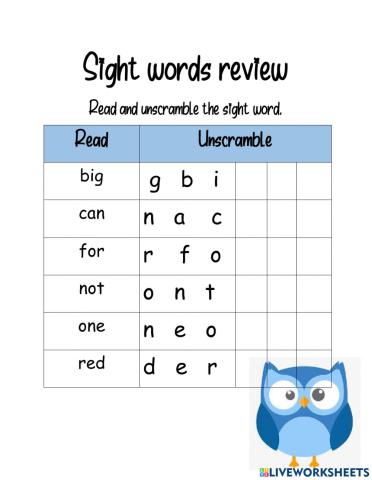 Sight words review