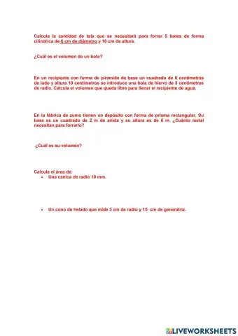 Problemas de áreas y volúmenes