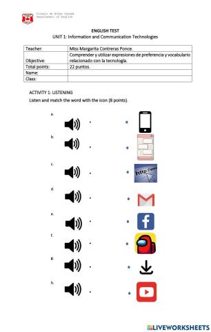 Test unit 1 8th grade