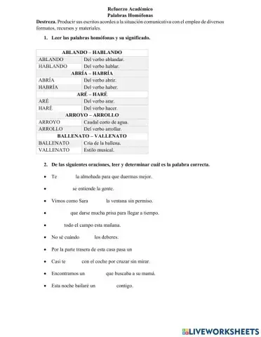 Palabras homófonas.