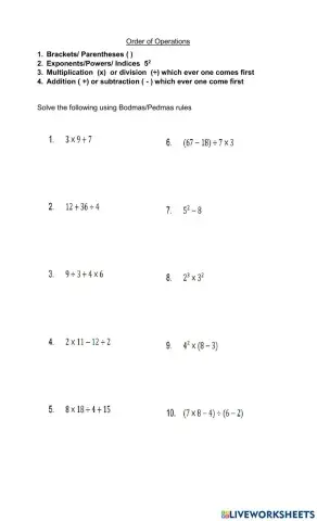 Order of operation review