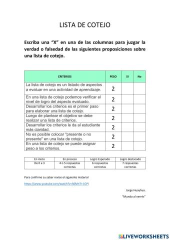 Lista de cotejo