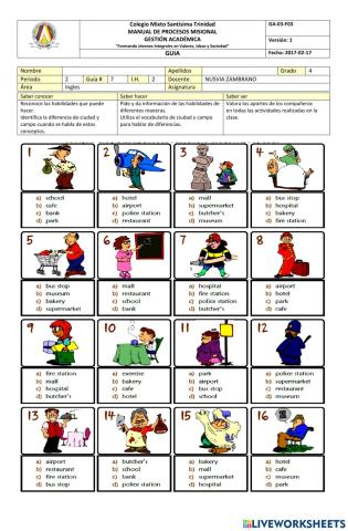 Places and jobs. Vocabulary practice