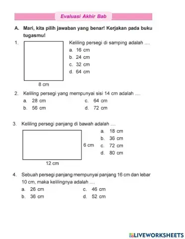 Latihan Ulangan Keliling dan Luas
