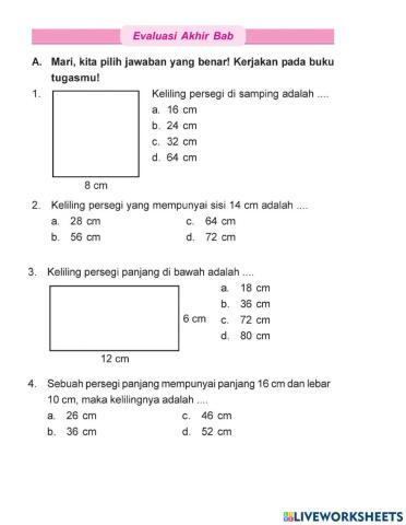 Latihan Ulangan Keliling dan Luas