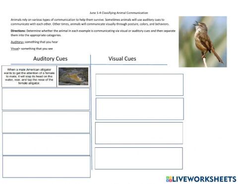 June 1-4 Classifying Animal Communication
