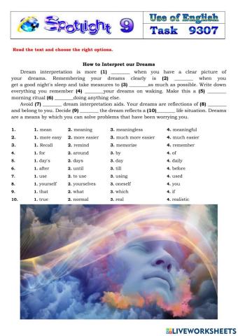 Spotlight 9 Task 9307