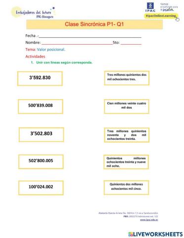 Valor posicional hasta 9 cifras