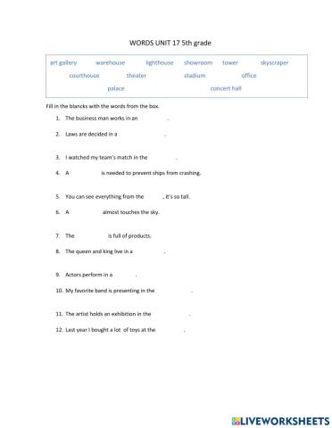 Words Unit 17 5th grade