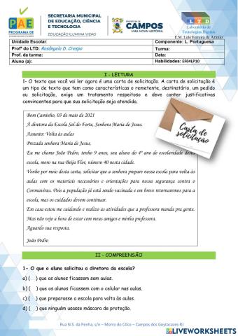 Gênero Textual: Carta de Solicitação