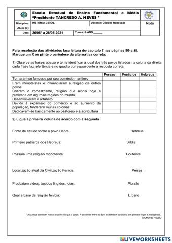 Hebreus, Fenícios e Persas