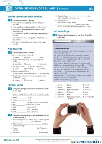 Optimise A2 unit 1 vocabulary