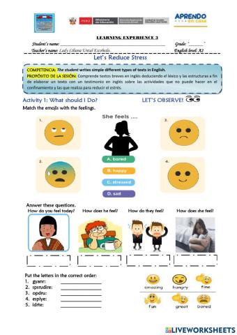 Let’s Reduce Stress-pre A2-Exp 3 - Activity 1