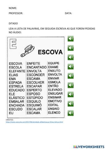 AUTO DITADO FICHA DE LEITURA LETRA E