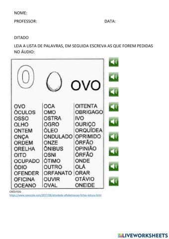 AUTO DITADO FICHA DE LEITURA LETRA O