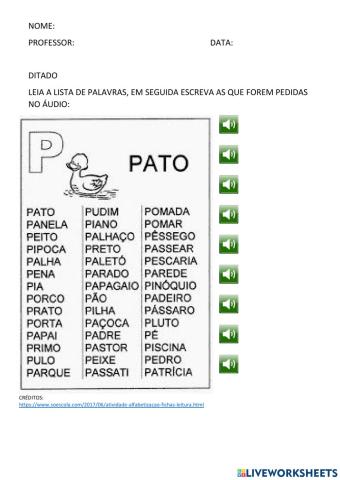 AUTO DITADO FICHA DE LEITURA LETRA P