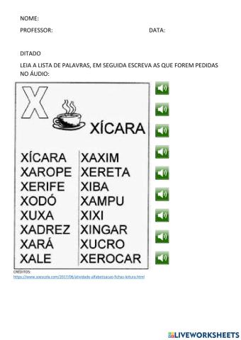 AUTO DITADO FICHA DE LEITURA LETRA X