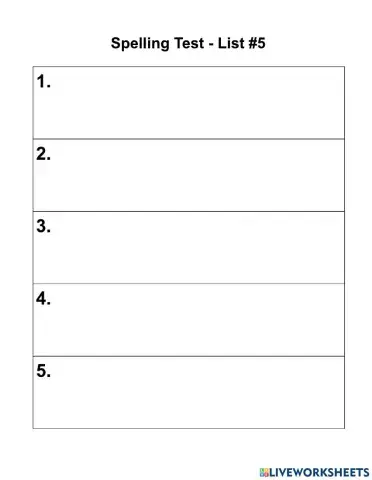 WOW - List 5 - 5 Words - Spelling Test