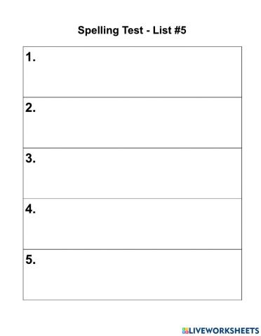 WOW - List 5 - 5 Words - Spelling Test